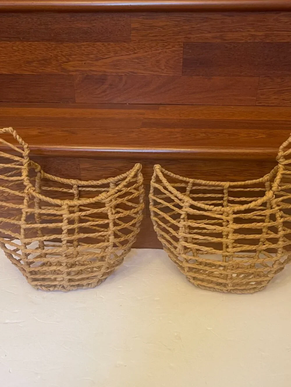 2 Hens Chickens Shaped Wire Raffia Egg Baskets Farmhouse Country Décor
